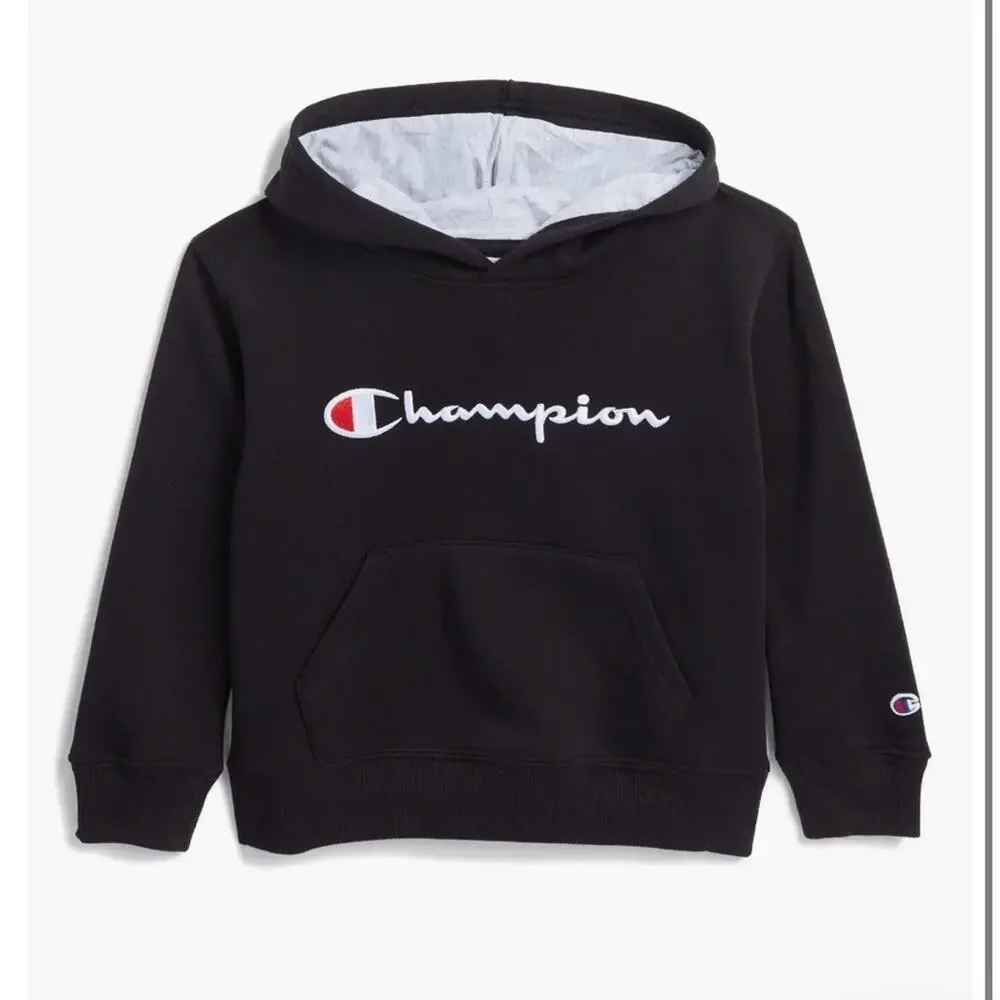 Champion Black Unisex Pullover Embroidered Logo Kids Hoodie size 6